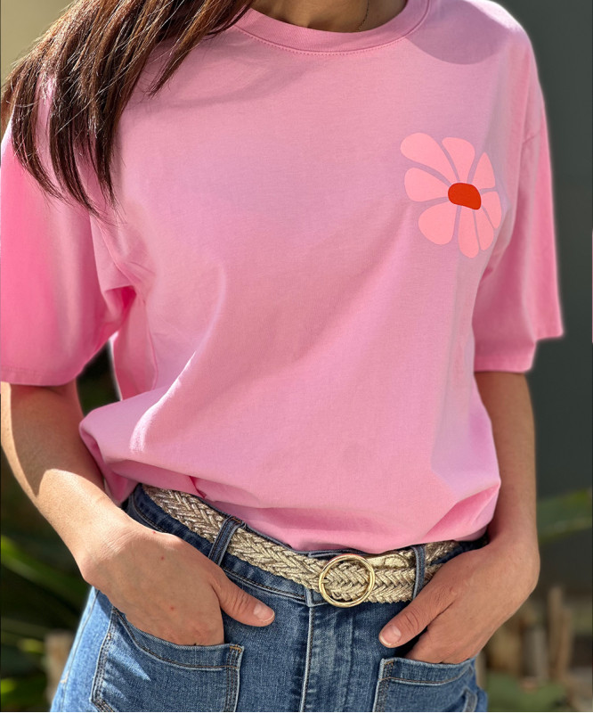 T-shirt coton rose fleurs