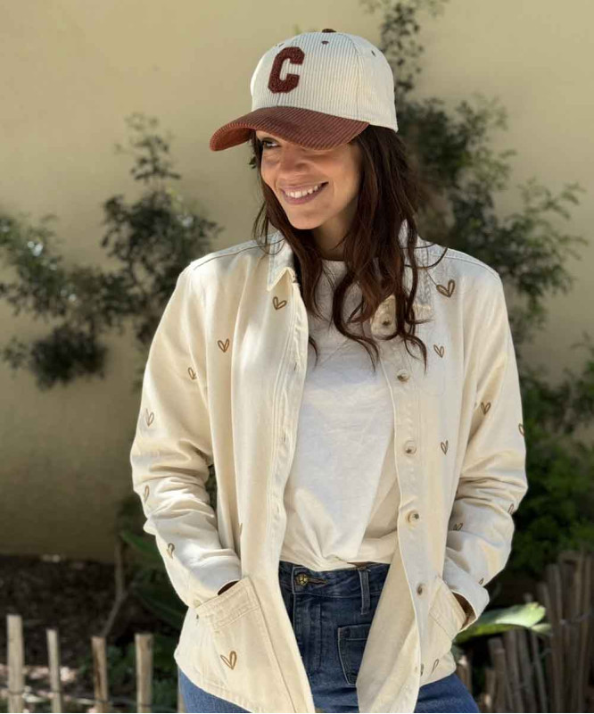 Casquette velours C marron et beige