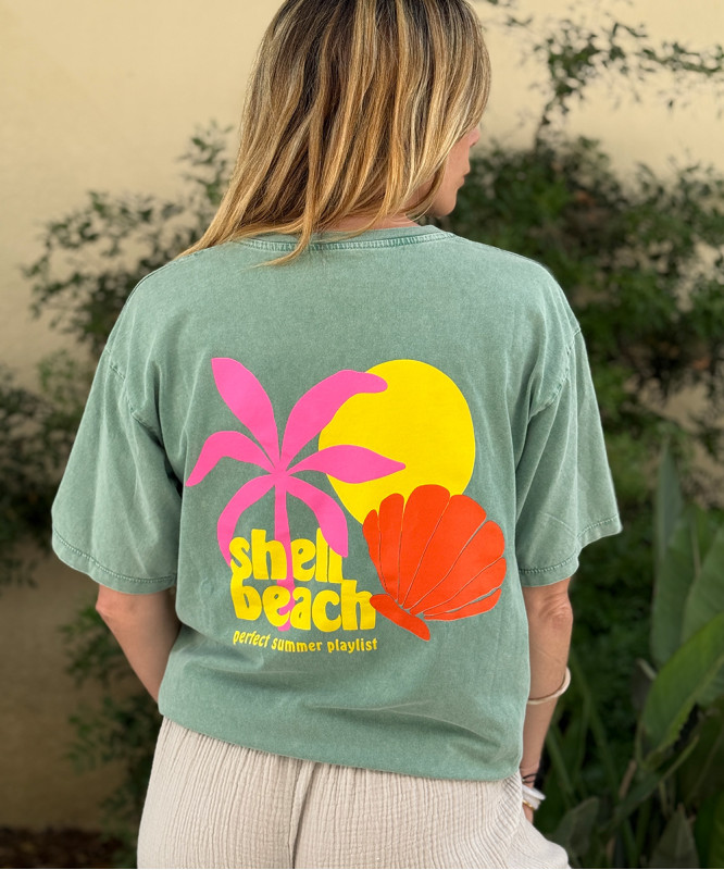 Tee-shirt vert coton beach coloré