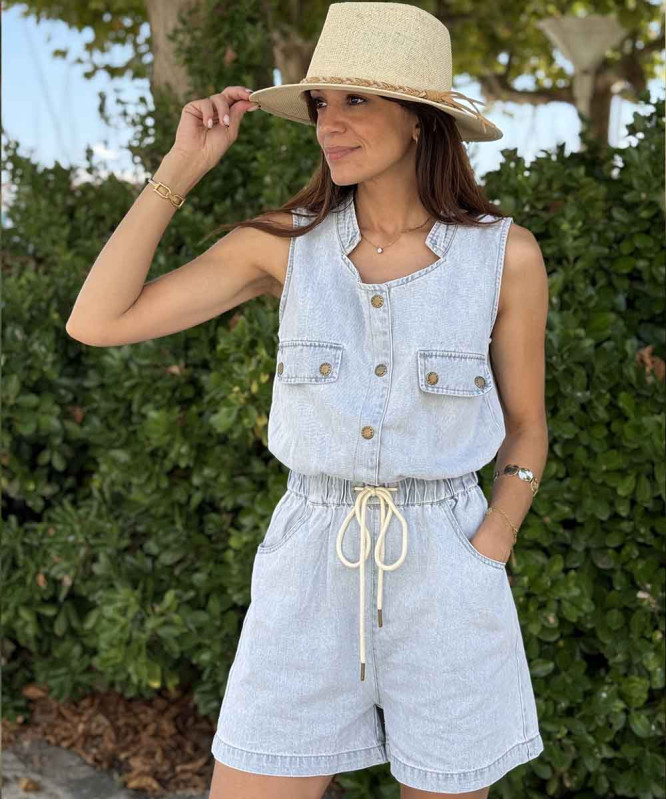 Combishort denim bleu clair