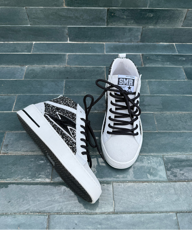 Baskets Semerdjian semi montantes glitter noir et cuir gris