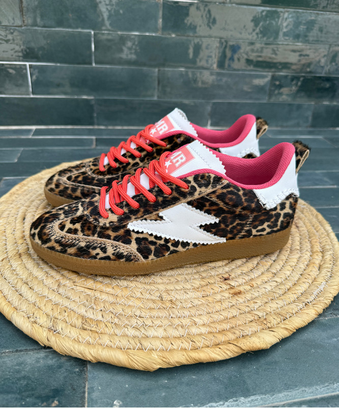 Baskets Semerdjian motif léopard lacet rouge