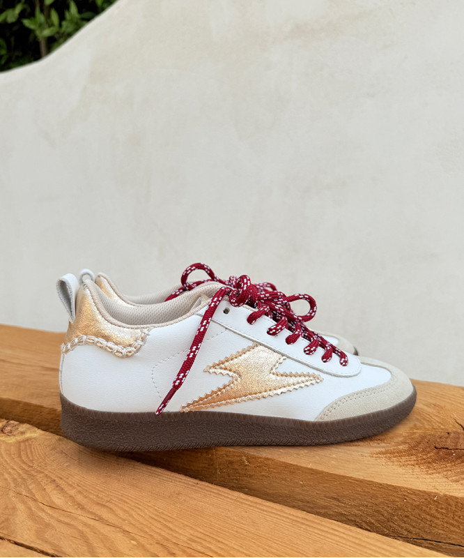 Baskets Semerdjian blanc doré et lacet bordeaux