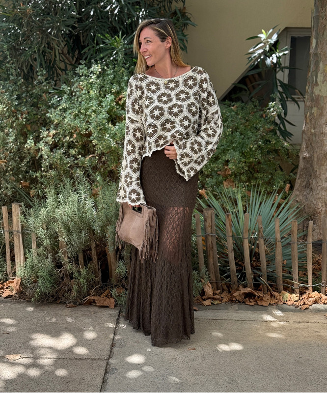 Jupe longue dentelle chocolat