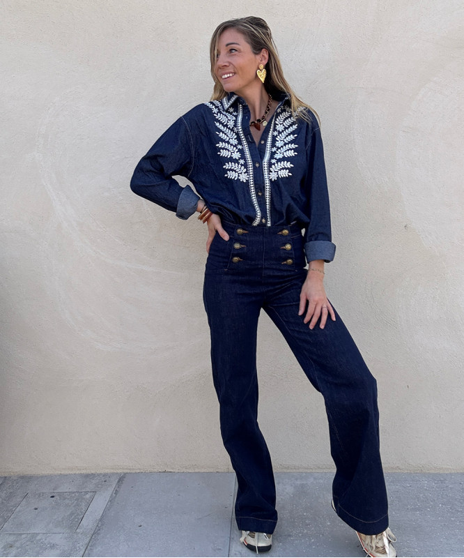 Jean bleu brut à pont