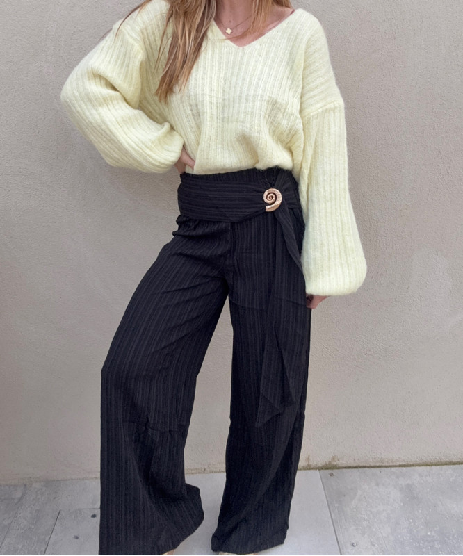 Pantalon noir ceinture coquillage