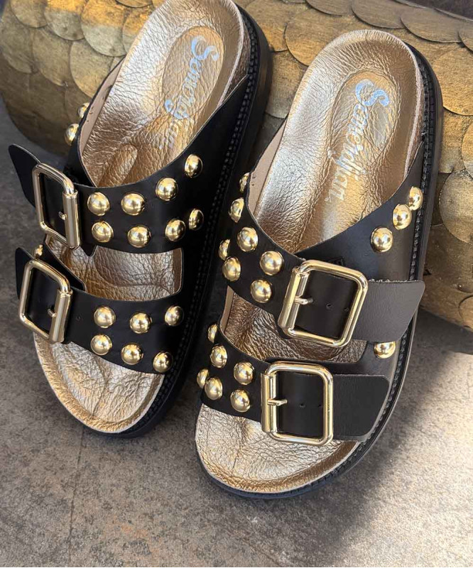 Sandales Semerdjian noires à clous dorés