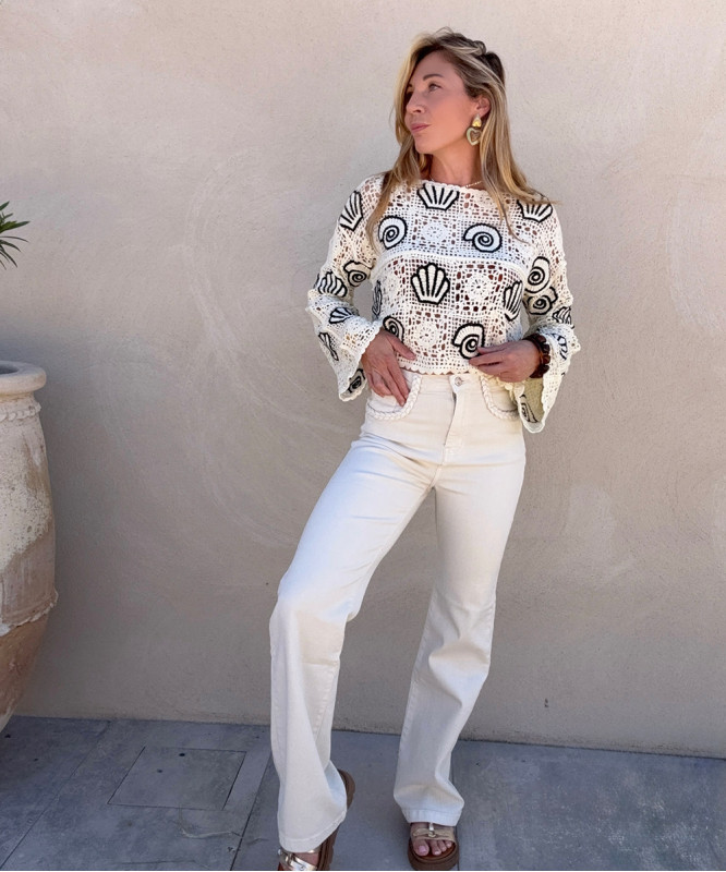 Pantalon beige poches tressées