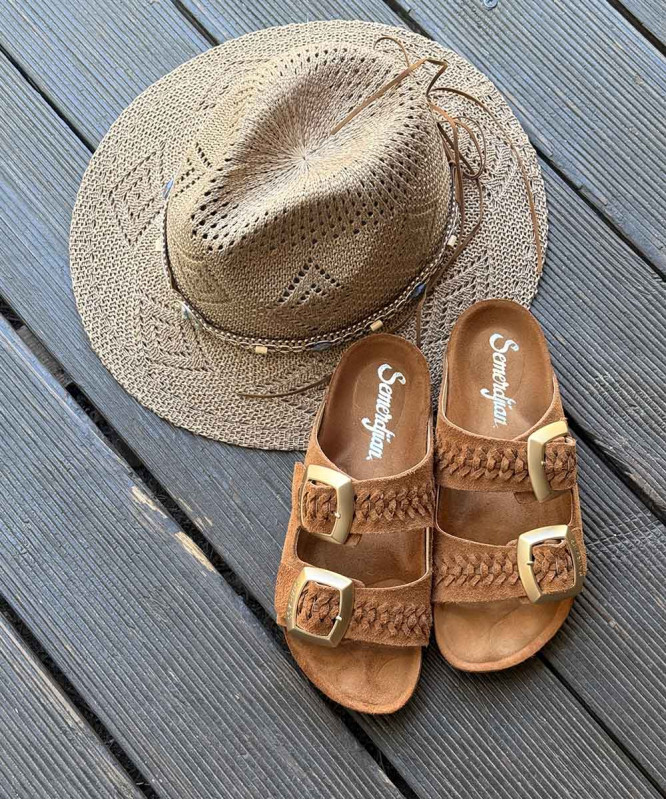 Sandales Semerdjian camel double boucle