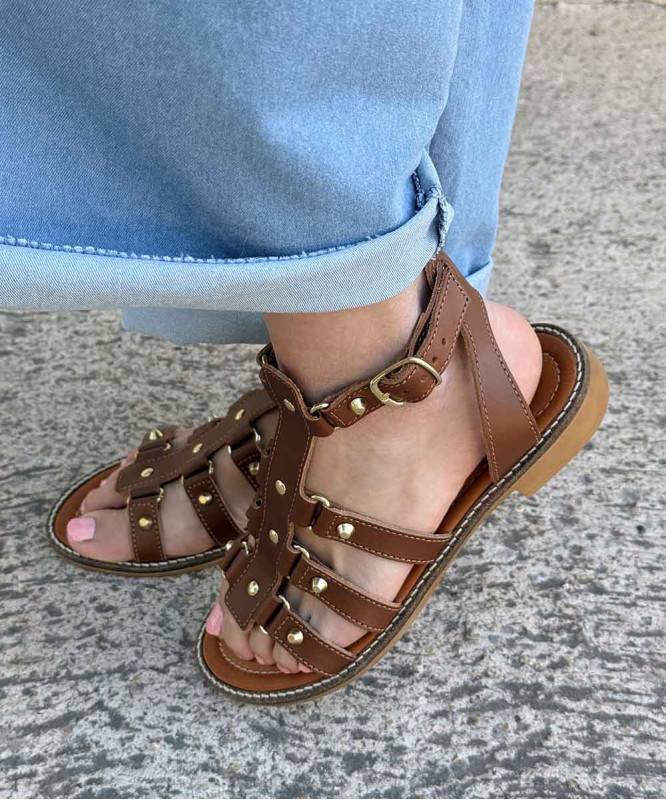 Sandales cuir camel Donna Lucca