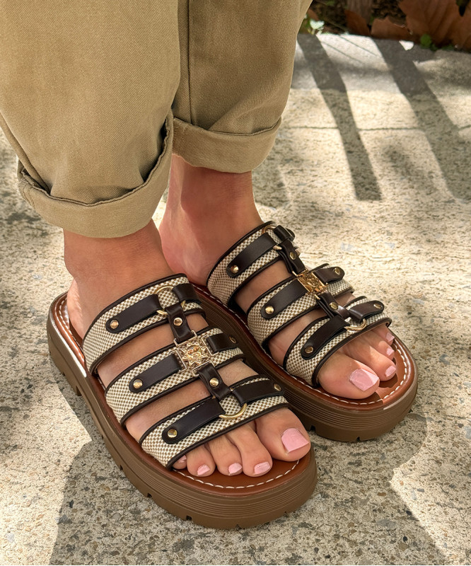 Mules beige marron soleil doré