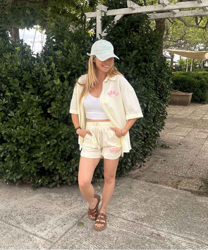 Chemise manches courtes rayée jaune et blanc